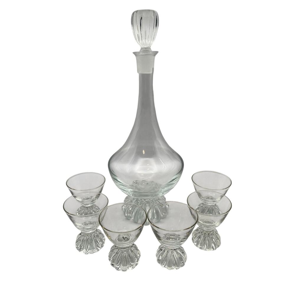VTG Libby Decanter Bottle with Stopper - (6) Shot/ Cordial Matching Glasses
